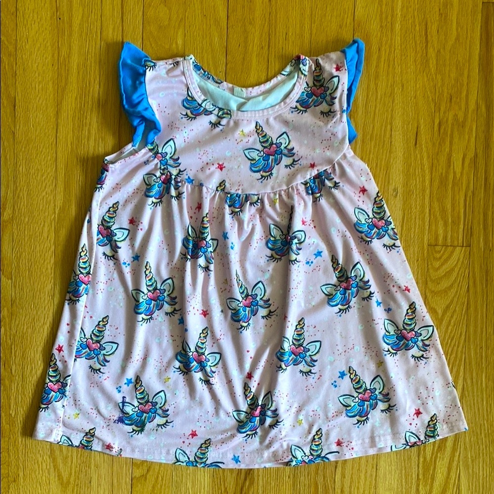 Unicorn Print Kids Top - Pink and Blue 7/8